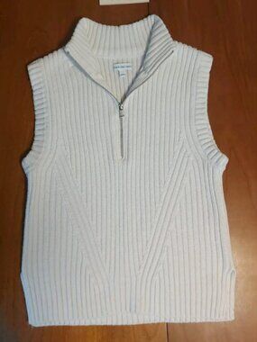 Calvin Klein Jeans Women's Camel Ivory Ribbed Quarter Zip Sweater Vest